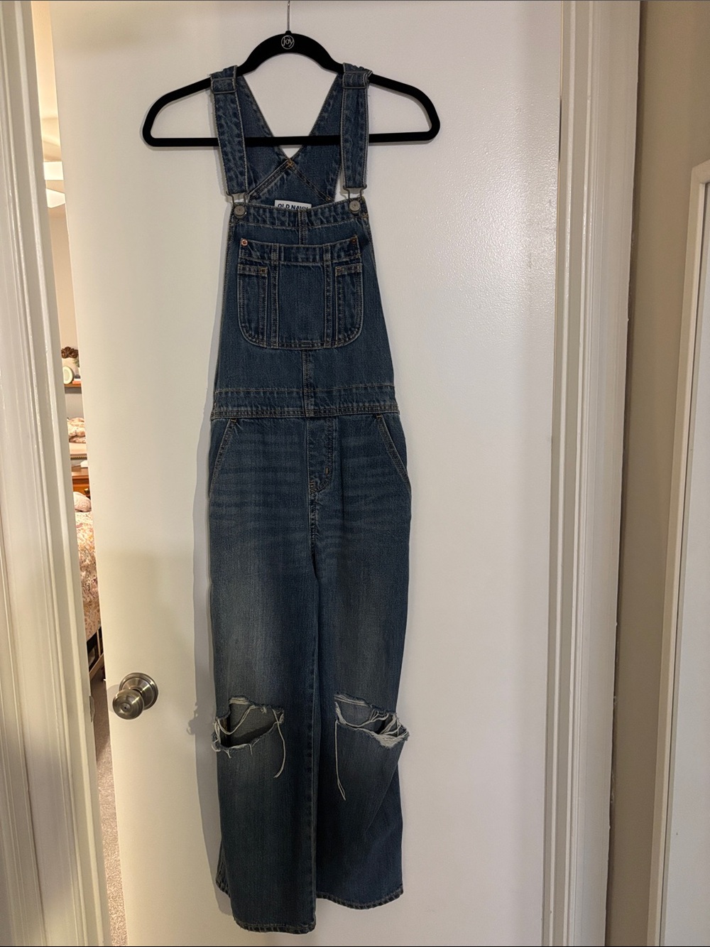 Old Navy Distressed Dark Blue Denim Overalls